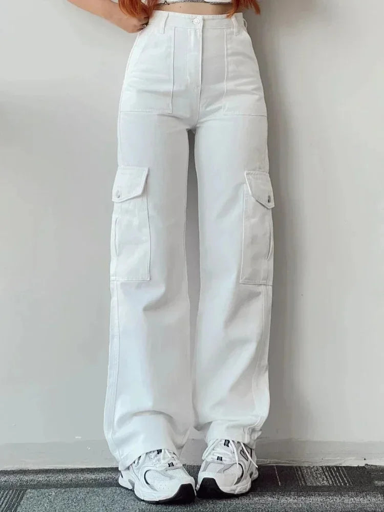 Vintage High-Waist Straight Cargo Trousers