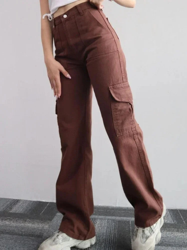 Vintage High-Waist Straight Cargo Trousers