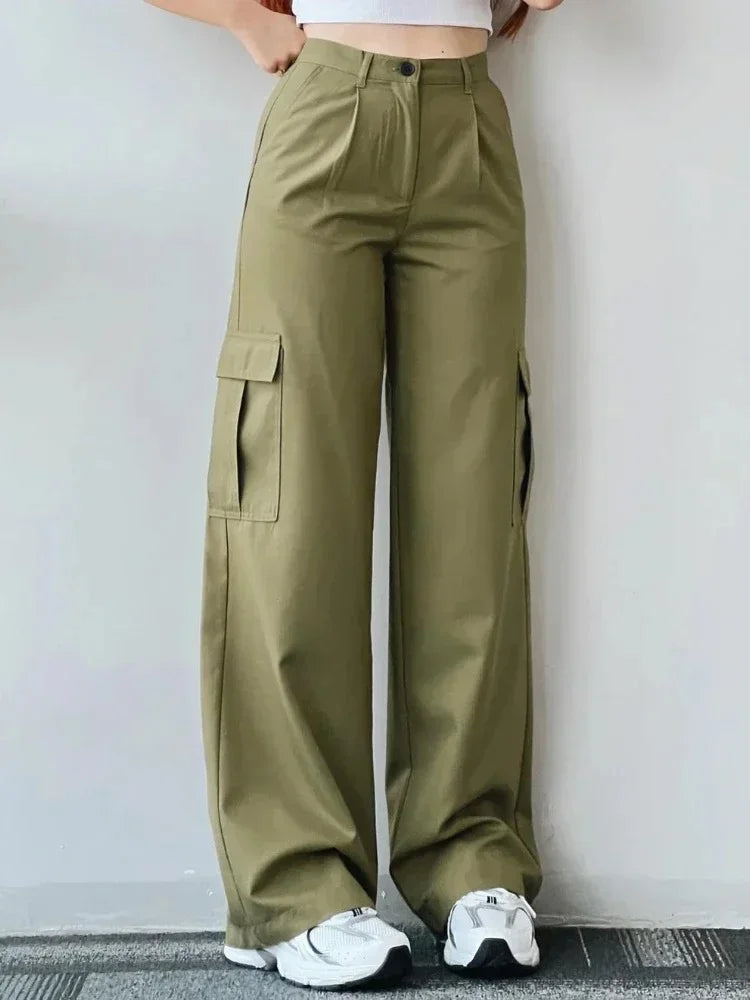 Vintage High-Waist Straight Cargo Trousers